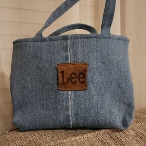 Handcrafted Denim Tote with Brown Accent